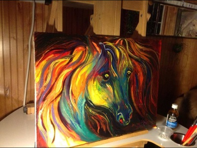 Rainbow color horse canvas painting by Pam Herrick- Just For You Prophetic Art