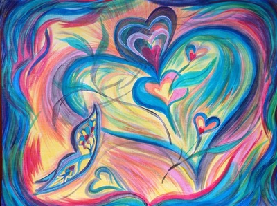 Heart painting with butterflies by Pam Herrick, artist at Just For You Prophetic Art