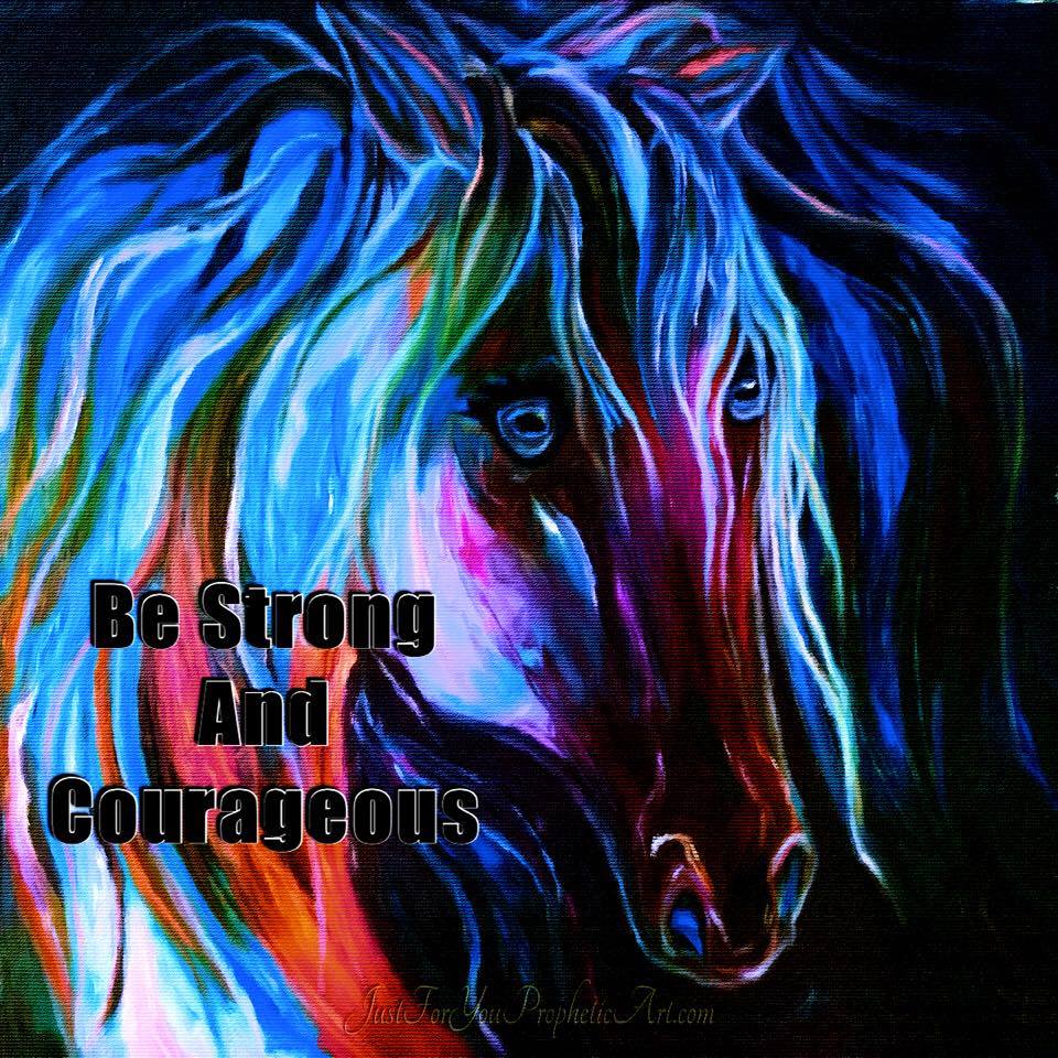 Horse painting with blue eyes, quote, 