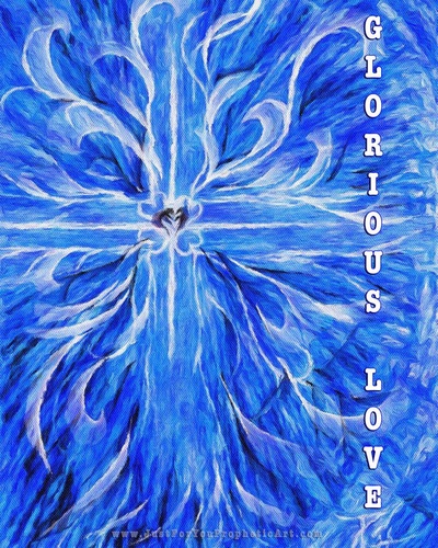Blue Cross with hearts Prophetic art by Pam Herrick at Just For You Prophetic Art