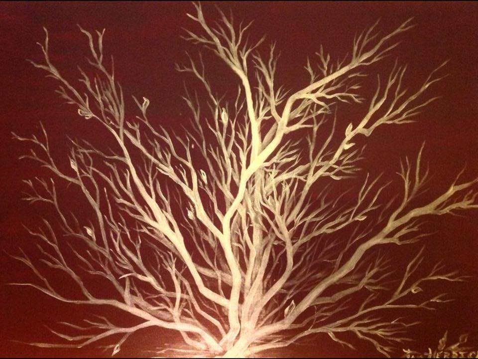 Prophetic Art painting of burning bush in iridescent white on burgundy background, by Pam Herrick, artist at Just For You Prophetic Art