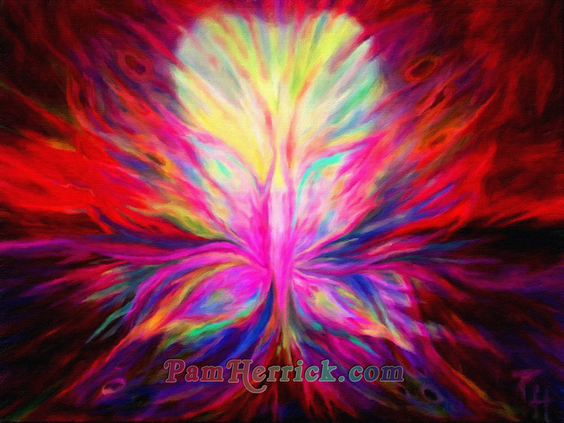 Blazing red butterfly painting with heart by Pam Herrick at Just For You Prophetic Art