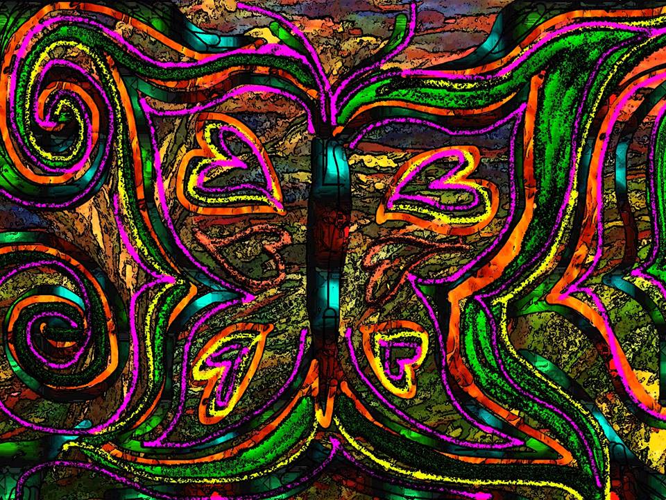 Prophetic Art painting of colorful vivid abstract butterfly by Pam Herrick, artist at Just For You Prophetic Art