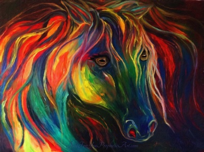 Wild mane horse painting rainbow colors by Pam Herrick Prophetic Art.