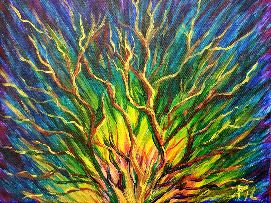 burning bush, tree painting, Pam Herrick Prophetic Art