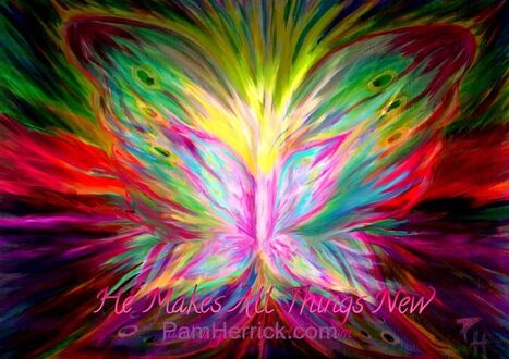Butterfly painting glowing rainbow colors, Pam Herrick - Just For You Prophetic Art