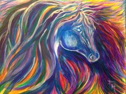 Horse painting with beautiful flowing colors, prophetic art by Pam Herrick